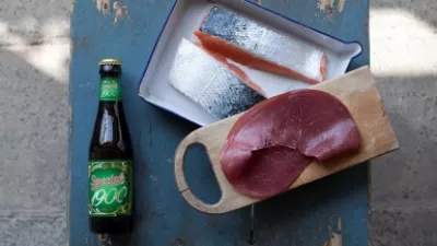 Zalm met bier en gerookt paardenvlees op de bbq