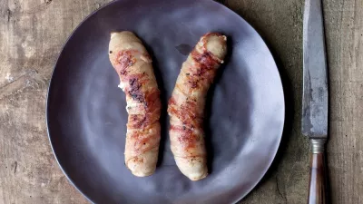 Hapje van witte pens met geitenkaas en spek