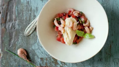 Sorbet van Vlaams roodbruin bier met Vlaamse grijze garnaal